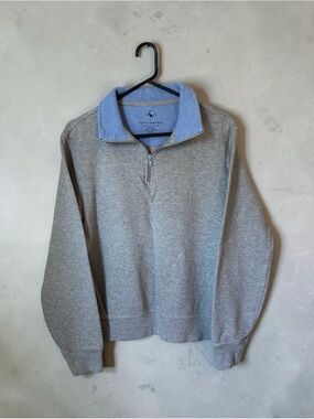 Tailorbyrd Men's Cotton Gray Quarter-Zip Sweater with Light Blue Collar